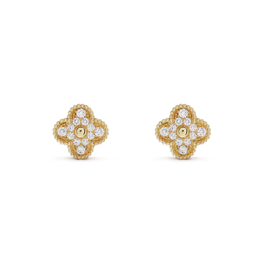 [Regalia jewelry]CLOVER MEDIUM 1 MOTIFS FUll DIAMOND EARRINGS