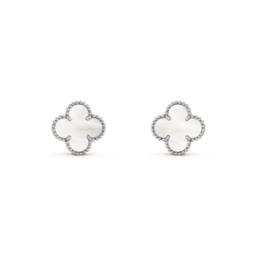 [Regalia jewelry]CLOVER MEDIUM 1 MOTIFS  WHITE MOP EARRINGS SILVER