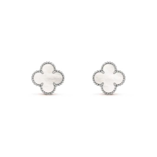 [Regalia jewelry]CLOVER MEDIUM 1 MOTIFS  WHITE MOP EARRINGS SILVER