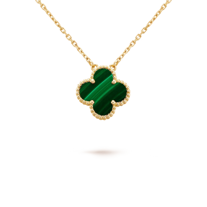 [Regalia jewelry]CLOVER 15MM MALACHITE SINGLE FLOWER  NECKLACE