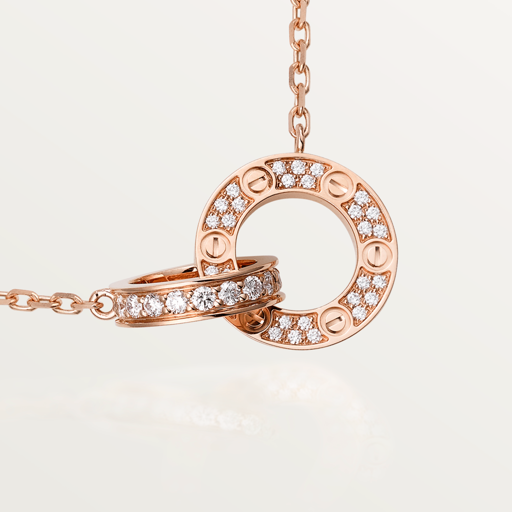 [Regalia jewelry]LOVE 7.6MM NECKLACE ROSE GOLD AND SILVER  FULL DIAMOND