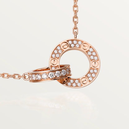 [Regalia jewelry]LOVE 7.6MM NECKLACE ROSE GOLD AND SILVER  FULL DIAMOND