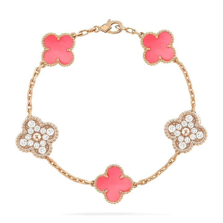 [Regalia jewelry]CLOVER 5 MOTIF DIAMOND PINK MOP PINK GOLD BRACELET