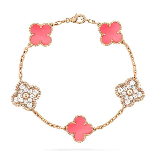 [Regalia jewelry]CLOVER 5 MOTIF DIAMOND PINK MOP PINK GOLD BRACELET