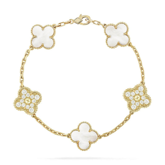 [Regalia jewelry]CLOVER BRACELET 5 MOTIF WHITE MOP DIAMOND
