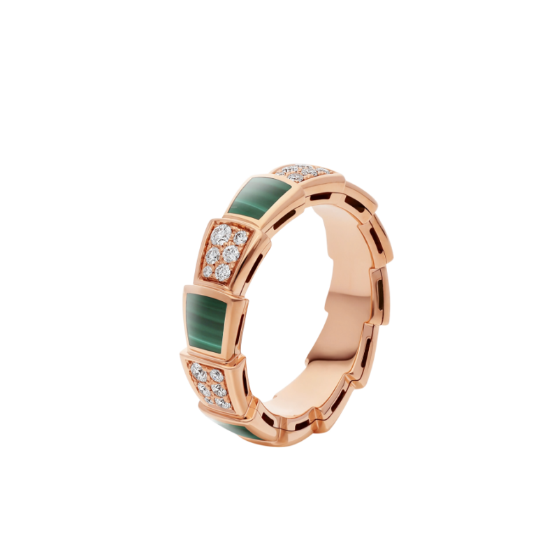 [Regalia jewelry]SERPENTI RING PINK GOLD MALACHITE DIAMOND PAVED 4MM