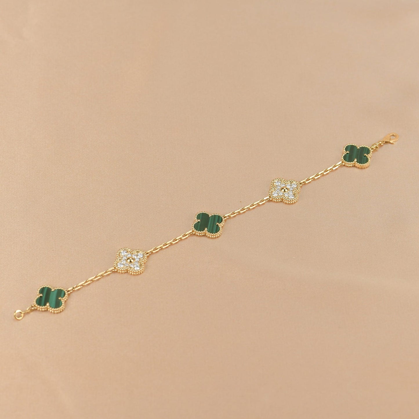 [Regalia jewelry]CLOVER  5 MOTIF MALACHITE DIAMOND BRACELET