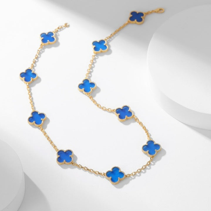 [Regalia jewelry]CLOVERS THE 10-MOTIFS BLUE AGATE NECKLACE