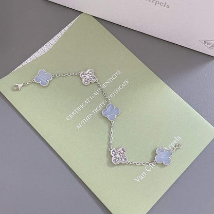 [Regalia jewelry]CLOVER  5 MOTIF DIAMOND PURPLE CHALCEDONY BRACELET SILVER