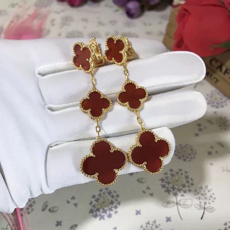 [Regalia jewelry]CLOVER 3 MOTIF CARNELIAN DROP EARRINGS
