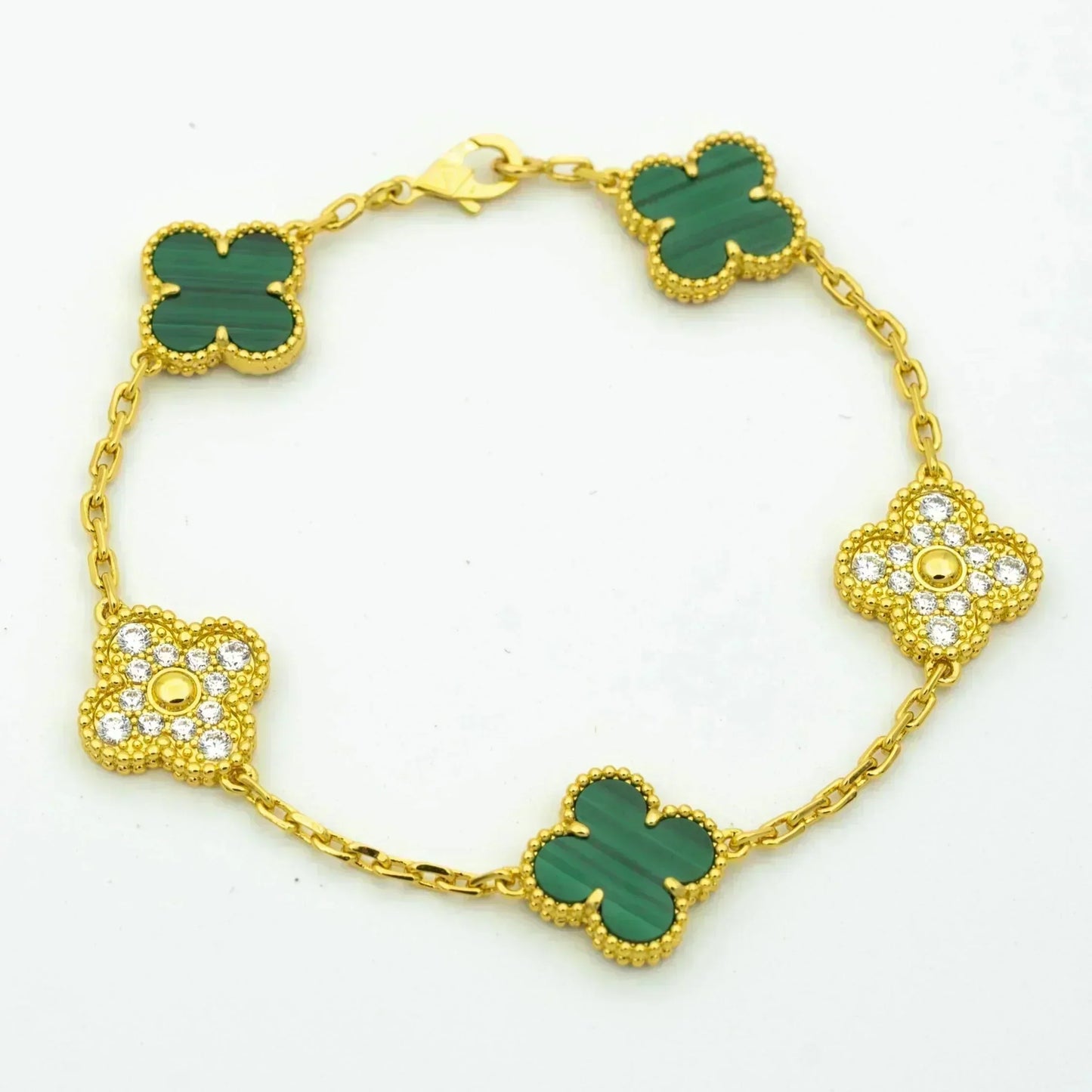 [Regalia jewelry]CLOVER  5 MOTIF MALACHITE DIAMOND BRACELET