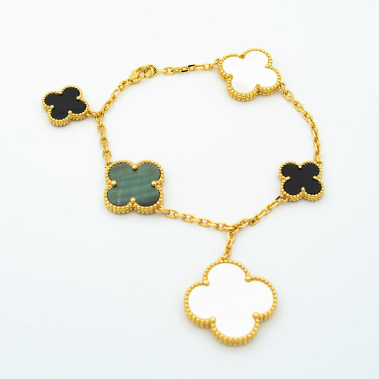 [Regalia jewelry]CLOVER BRACELET 5 MOTIFS ONYX MOP