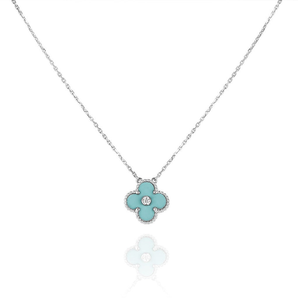 [Regalia jewelry]CLOVER 1 DIAMOND LIGHT BLUE SILVER NECKLACE