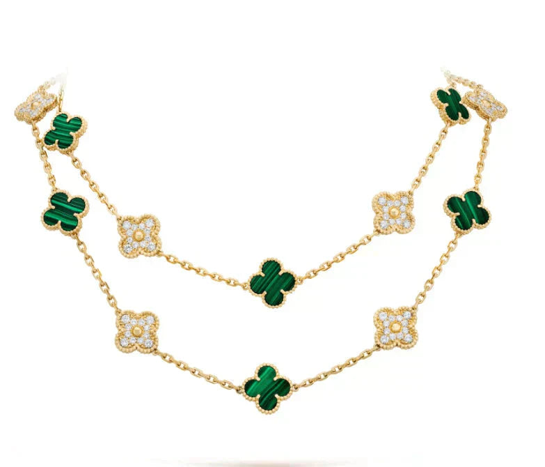 [Regalia jewelry]CLOVER 20 MOTIFS MALACHITE DIAMOND NECKLACE