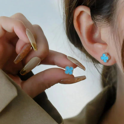 [Regalia jewelry]CLOVER MINI 9.5MM ONYX STUD EARRINGS SILVER