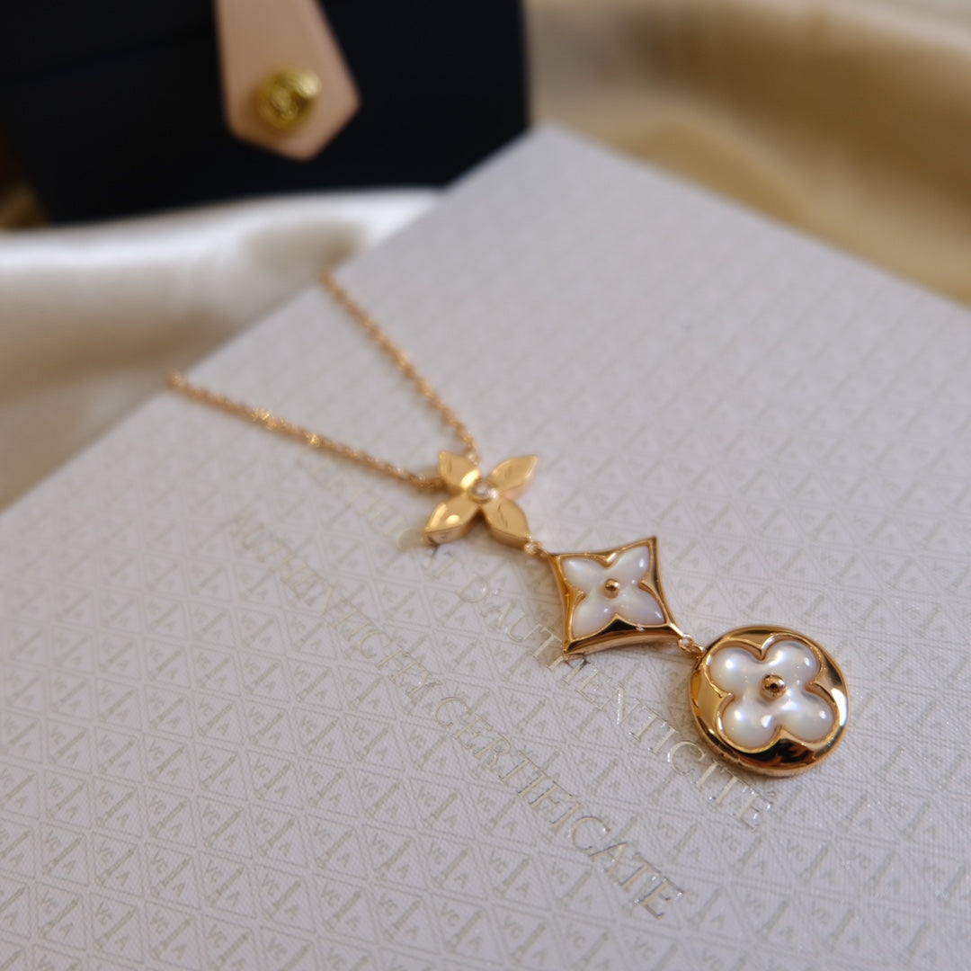 [Regalia jewelry]COLOR BLOSSOM LARIAT NECKLACE PINK GOLD WHITE MOTHER PEARL AND DIAMOND