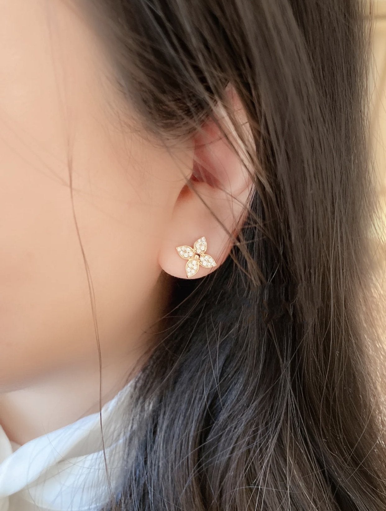 [Regalia jewelry]STAR BLOSSOM STUD EARRINGS PINK GOLD DIAMONDS