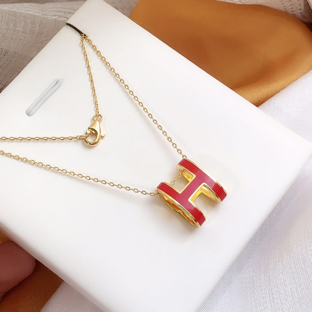 [Regalia jewelry]HM CLIC RED ENAMEL GOLD NECKLACE