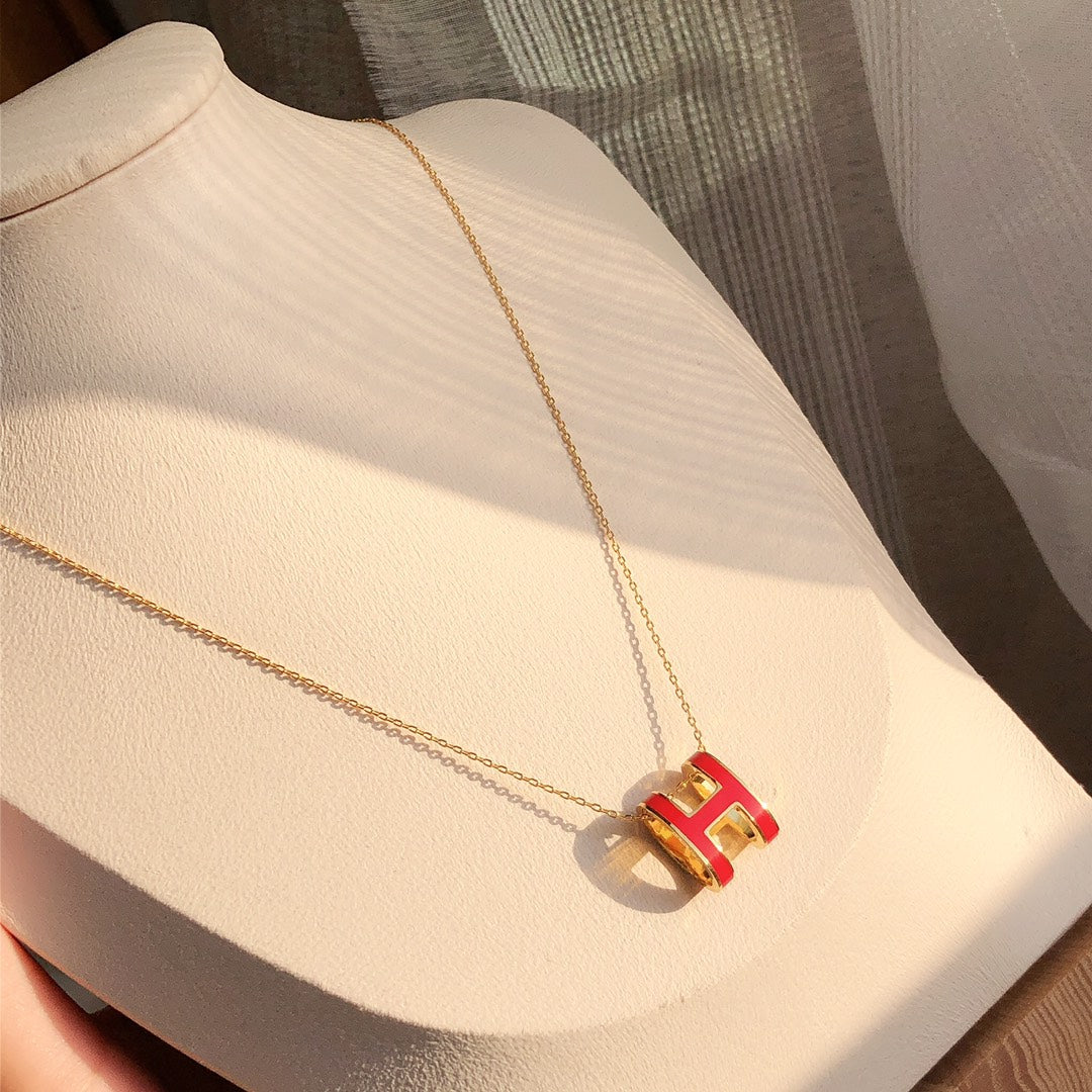 [Regalia jewelry]HM CLIC RED ENAMEL GOLD NECKLACE