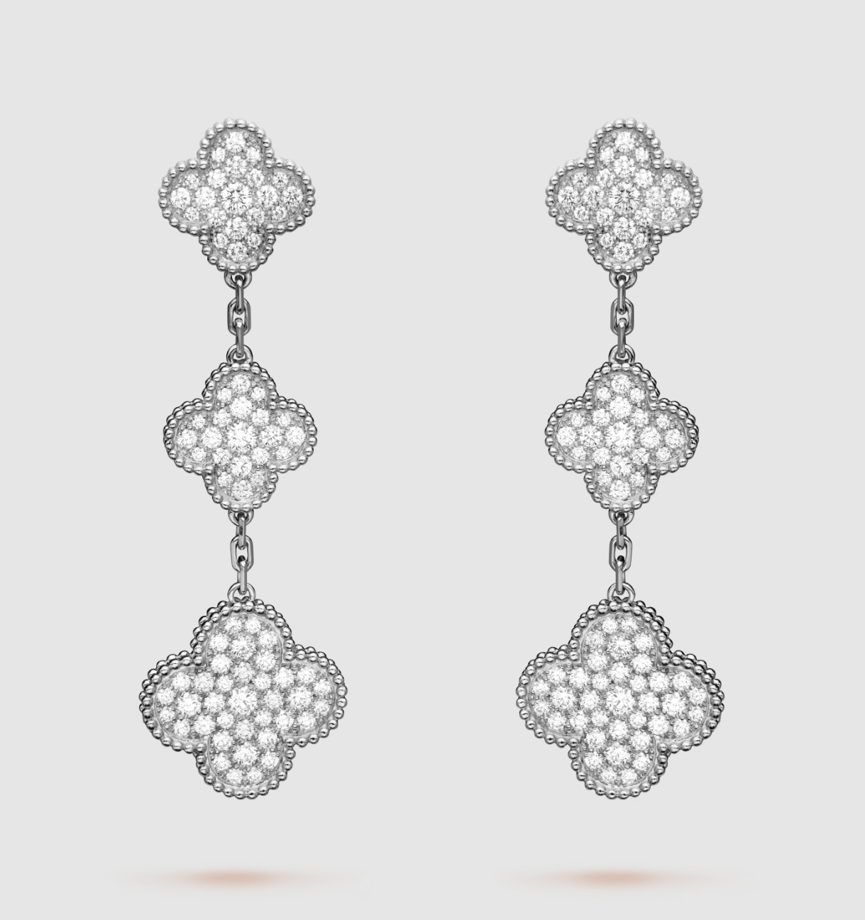 [Regalia jewelry]CLOVER 3 MOTIF DIAMOND SILVER DROP EARRINGS