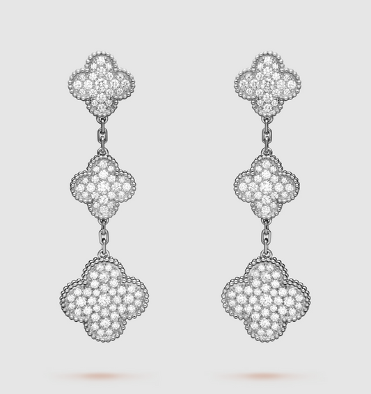 [Regalia jewelry]CLOVER 3 MOTIF DIAMOND SILVER DROP EARRINGS