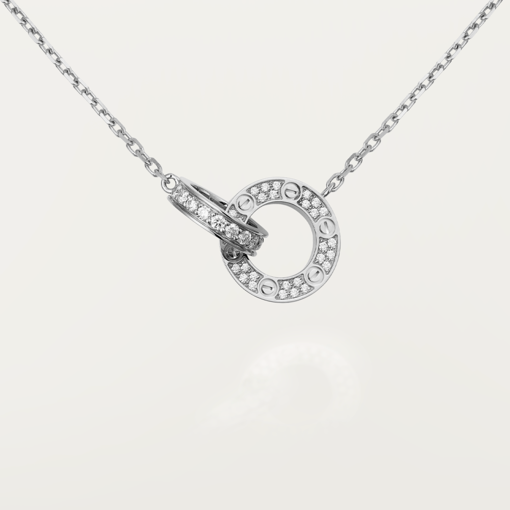 [Regalia jewelry]LOVE 7.6MM NECKLACE ROSE GOLD AND SILVER  FULL DIAMOND