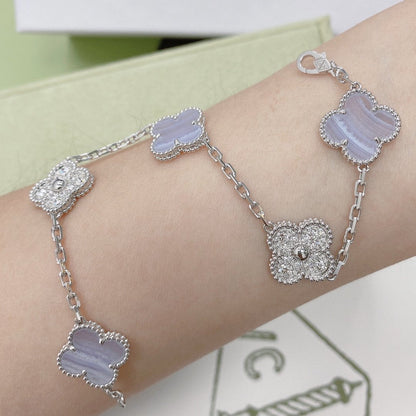 [Regalia jewelry]CLOVER  5 MOTIF DIAMOND PURPLE CHALCEDONY BRACELET SILVER