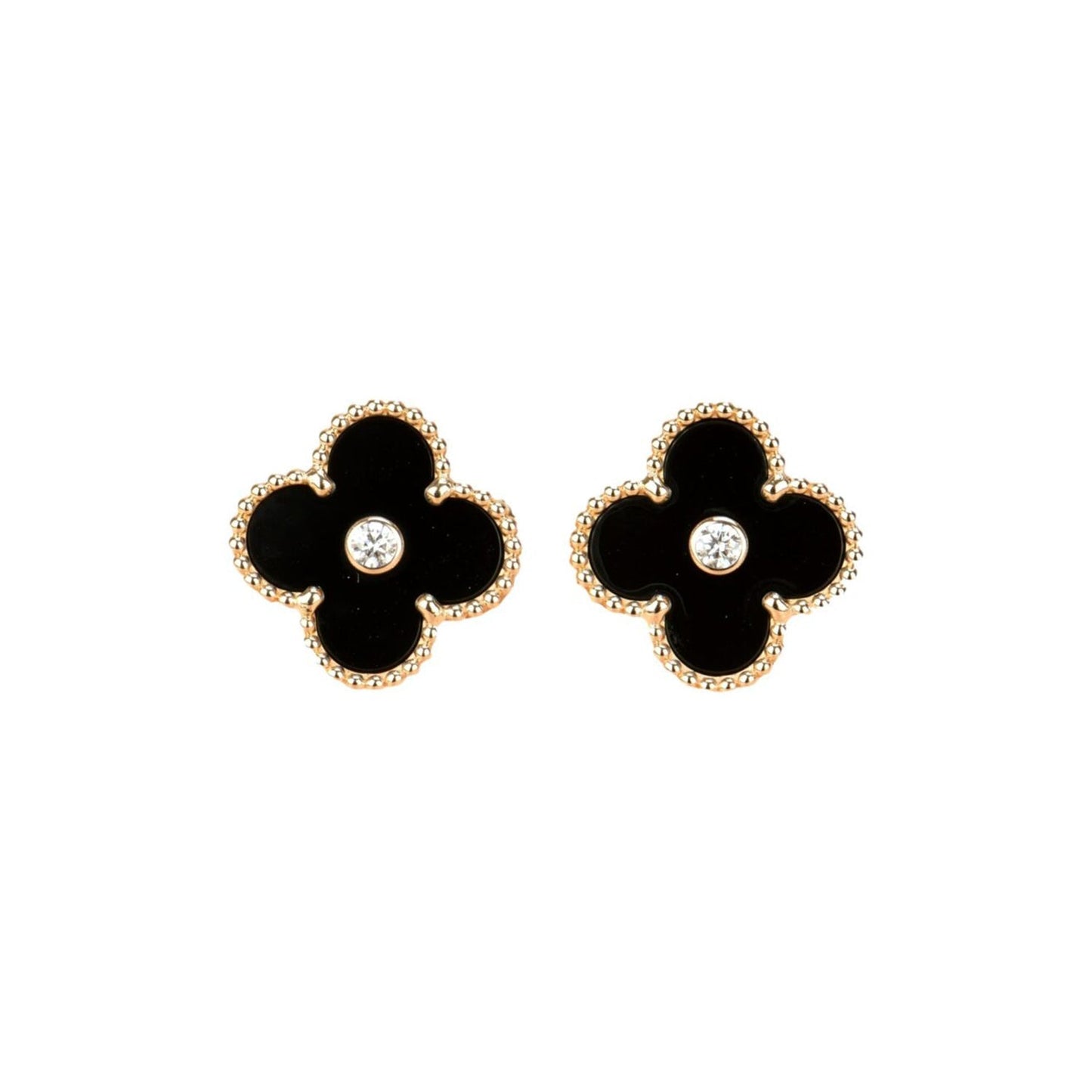 [Regalia jewelry]CLOVER MEDIUM 1 MOTIFS ONYX DIAMOND EARRINGS