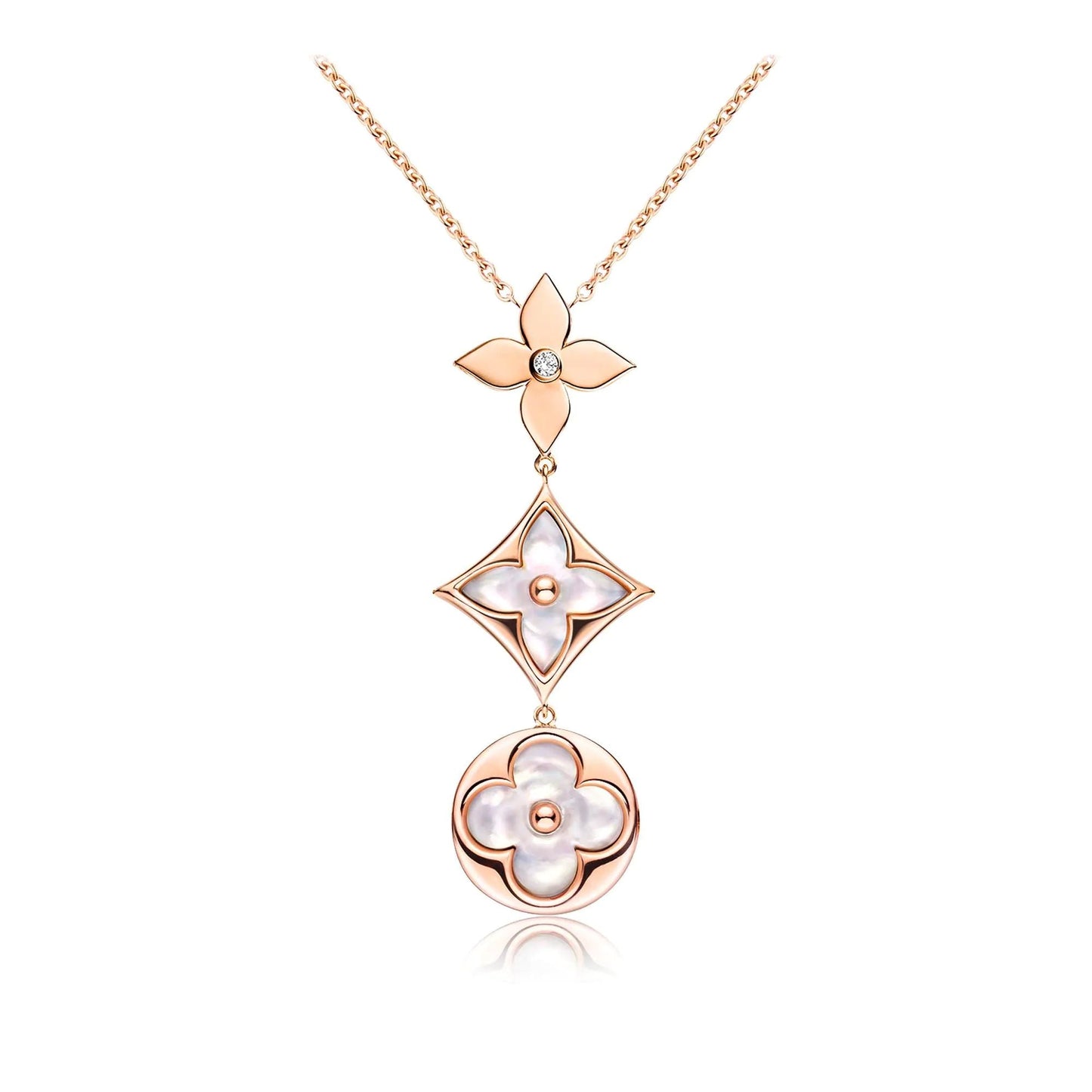 [Regalia jewelry]COLOR BLOSSOM LARIAT NECKLACE PINK GOLD WHITE MOTHER PEARL AND DIAMOND