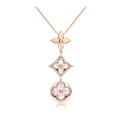 [Regalia jewelry]COLOR BLOSSOM LARIAT NECKLACE PINK GOLD WHITE MOTHER PEARL AND DIAMOND