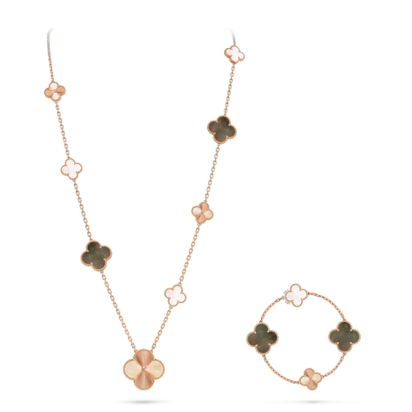 [Regalia jewelry]DETACHABLE CLOVER 15(11+4) FLOWER ROSE GOLD NECKLACE SET