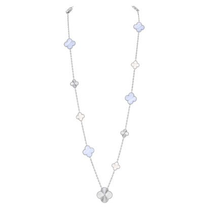 [Regalia jewelry]DETACHABLE CLOVER 15(11+4) FLOWER SILVER NECKLACE SET