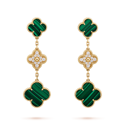 [Regalia jewelry]CLOVER EARRINGS GOLD MALACHITE DIAMOND 3 MOTIF