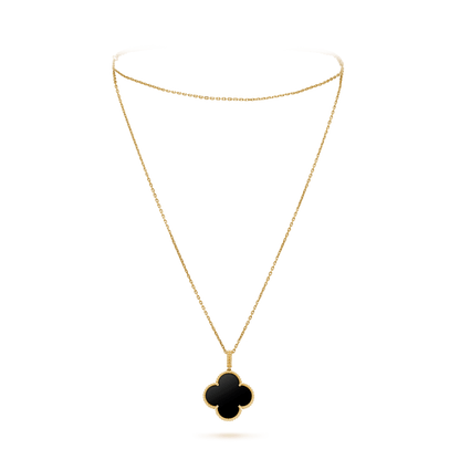 [Regalia jewelry]CLOVER 25MM GOLD ONYX BIG CLOVER NECKLACE