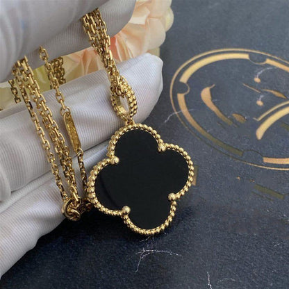 [Regalia jewelry]CLOVER 25MM GOLD ONYX BIG CLOVER NECKLACE