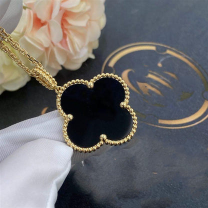 [Regalia jewelry]CLOVER 25MM GOLD ONYX BIG CLOVER NECKLACE