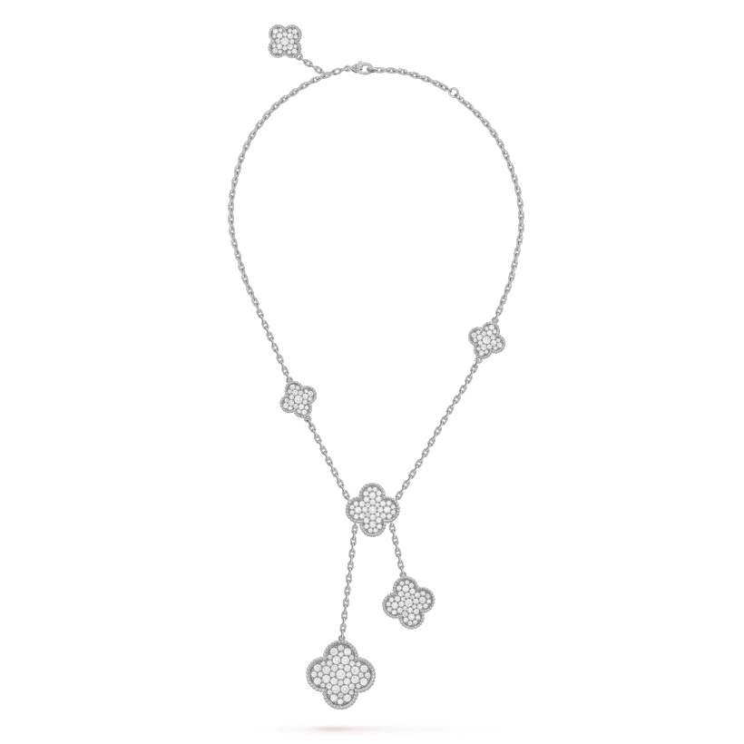 [Regalia jewelry]CLOVER 5 MOTIFS SILVER DIAMONDS NECKLACE