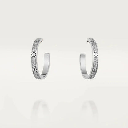 [Regalia jewelry]LOVE DIAMOND SILVER HOOP EARRINGS