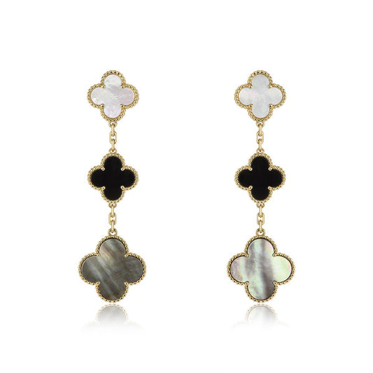 [Regalia jewelry]CLOVER EARRINGS GOLD ONYX MOP 3 MOTIF