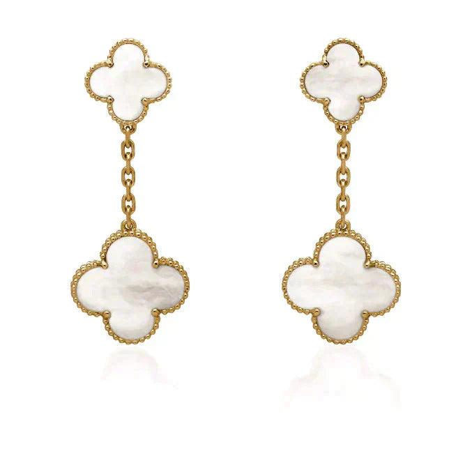 [Regalia jewelry]CLOVER 2 MOTIF WHITE MOP EARRINGS