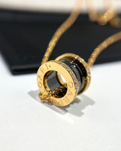 [Regalia jewelry]ZERO 1 BLACK CERAMIC DIAMOND PINK GOLD NECKLACE